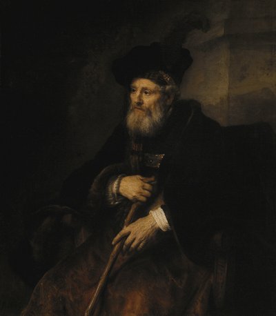 Oude man met een stok door Rembrandt van Rijn